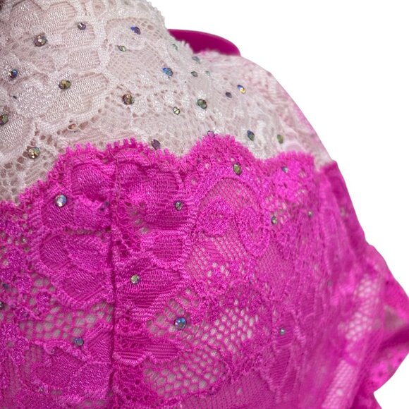 Victorias Secret Dream Angels Demi Bra 38D Pink & White Lace Rhinestones - Picture 4 of 7